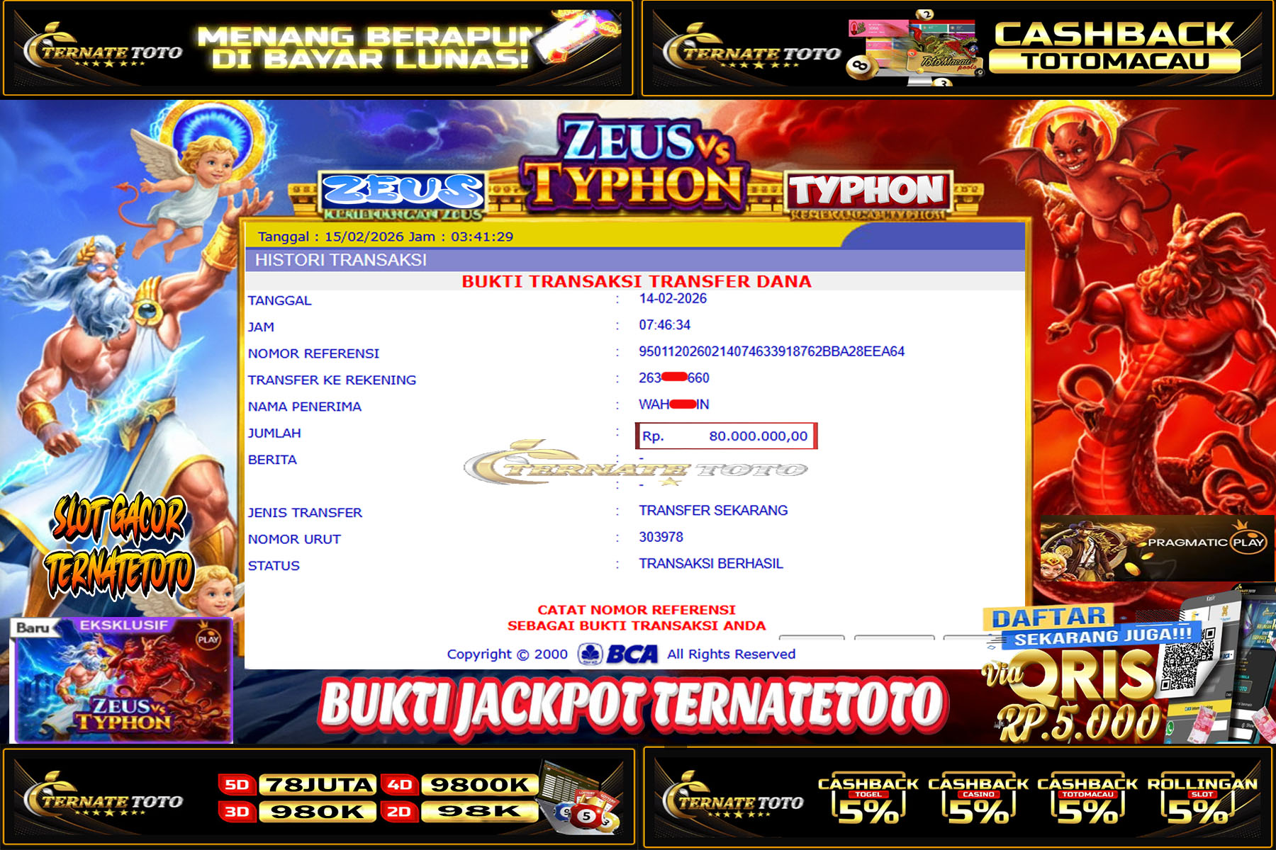 TERNATETOTO - SLOT ZEUS VS TYPHON PRAGMATIC Rp.80,000,000,-